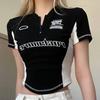 Sexy Women Cycling T-shirts Zipper Collars Short Sleeve Tees For Girls Y2K Tops Black Fashion Lady Party Wear Sports Tees Gym Tops Female Active Tees