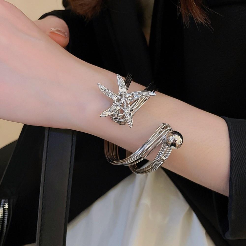 Irregular Starfish Cuff Bracelets Jewelry Crystal Starfish Bangles Star Armband Arm Chain  Women