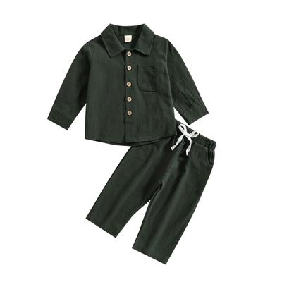 Vêtements d'automne pour enfants garçons, couleur unie, chemise boutonnée à manches longues et pantalons élastiques décontractés à cordon de serrage, tenues