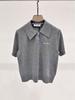 2024 Autumn Simple College Embroidered Short-Sleeve Polo Collar Knit Top