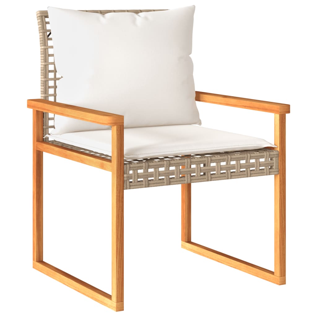3 Piece Bistro Set with Cushions Beige Poly Rattan & Acacia Wood