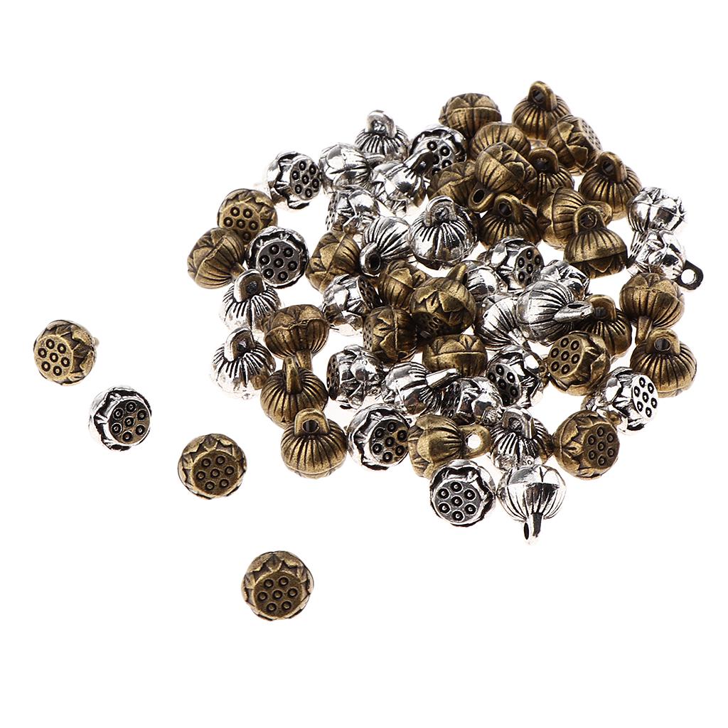 60Pcs Bronze and Silver Lotus Seed Charms Pendants Jewelry Making Findings