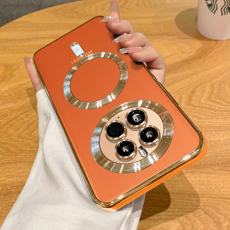 Suitable for Huawei Mate60Pro Electroplated Lens Film, CD-patterned Magnetic Phone Case, P50 Full Package Protective Case Soft
