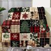 Bunte Weihnachts-Patchwork-Decke Gemütlicher Sofawurf mit festlichen Mustern - Rot-Schwarz kariert, Tannenbäume, Schneeflocken und Ho