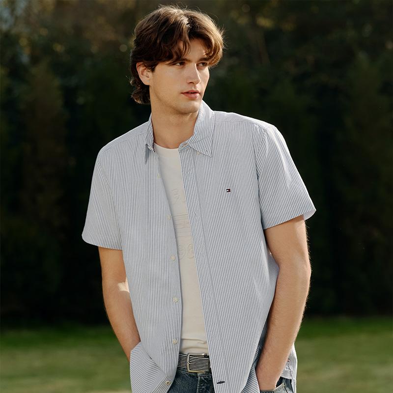 Tommy Hilfiger Shirt Men's Light Blue White Stripes 78J8438
