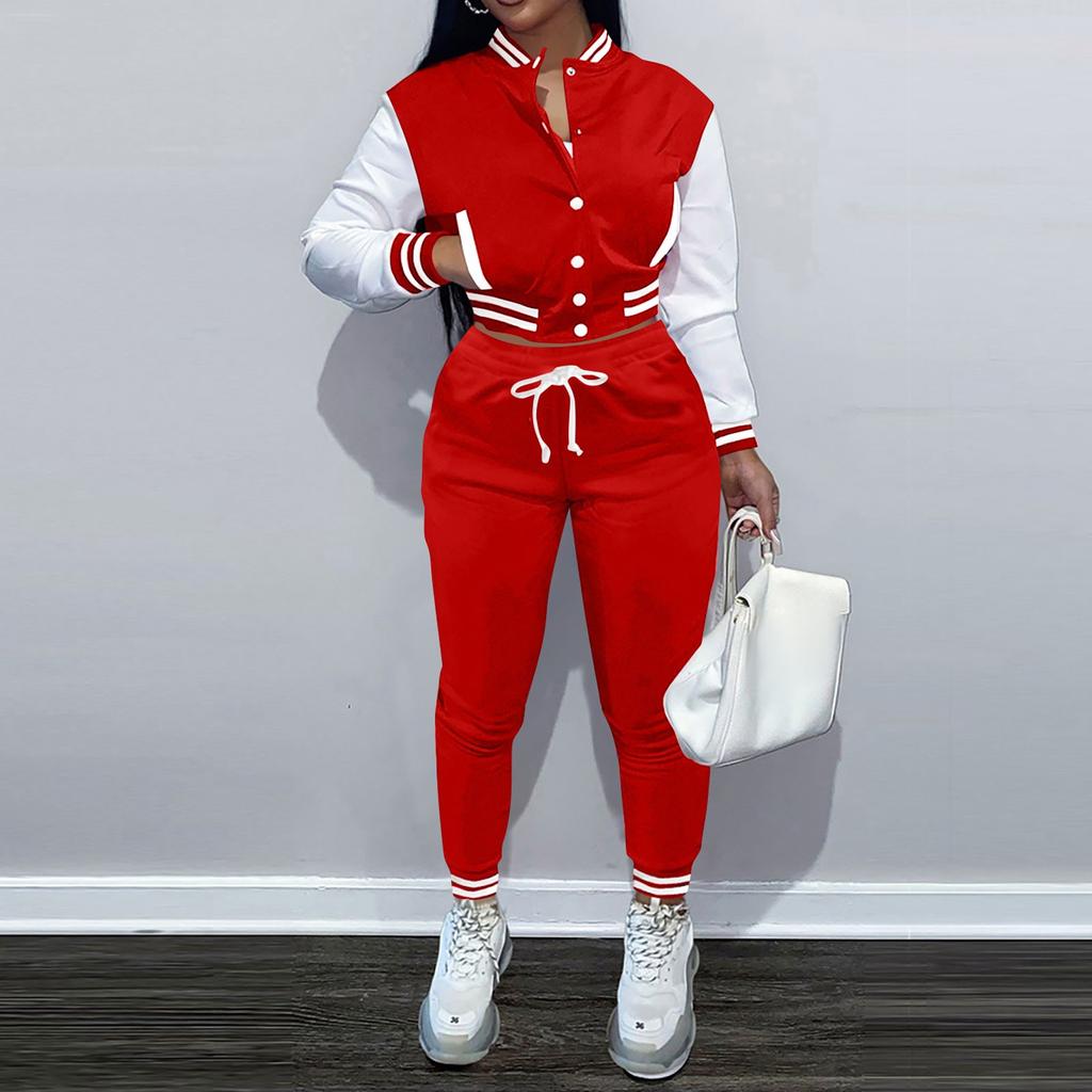 Damen Einfarbige Kurzjacke Einreihiger Anzug Kurzes Lässiges Schlankes Sport Zweiteiliges Set