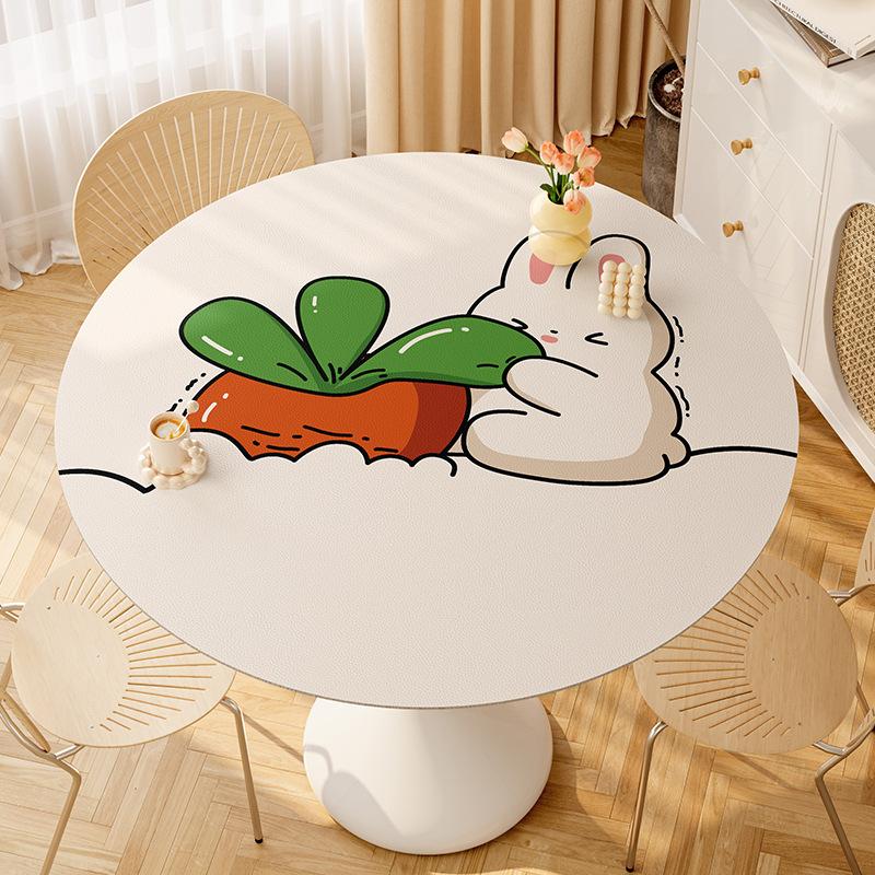 Cartoon Cute Small Round Table Mat Oil-Proof Round Dining Table Cloth Living Room Dust-Proof High-End Cover Cloth Leather Leave-In Tablecloth