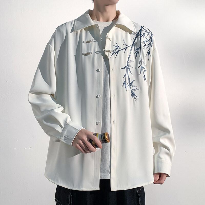 

Мужская повседневная рубашка свободного кроя с вышивкой в виде цветов, уличная одежда, оверсайз, удобная, модная, стильная, трендовая, весенне-летняя M белый