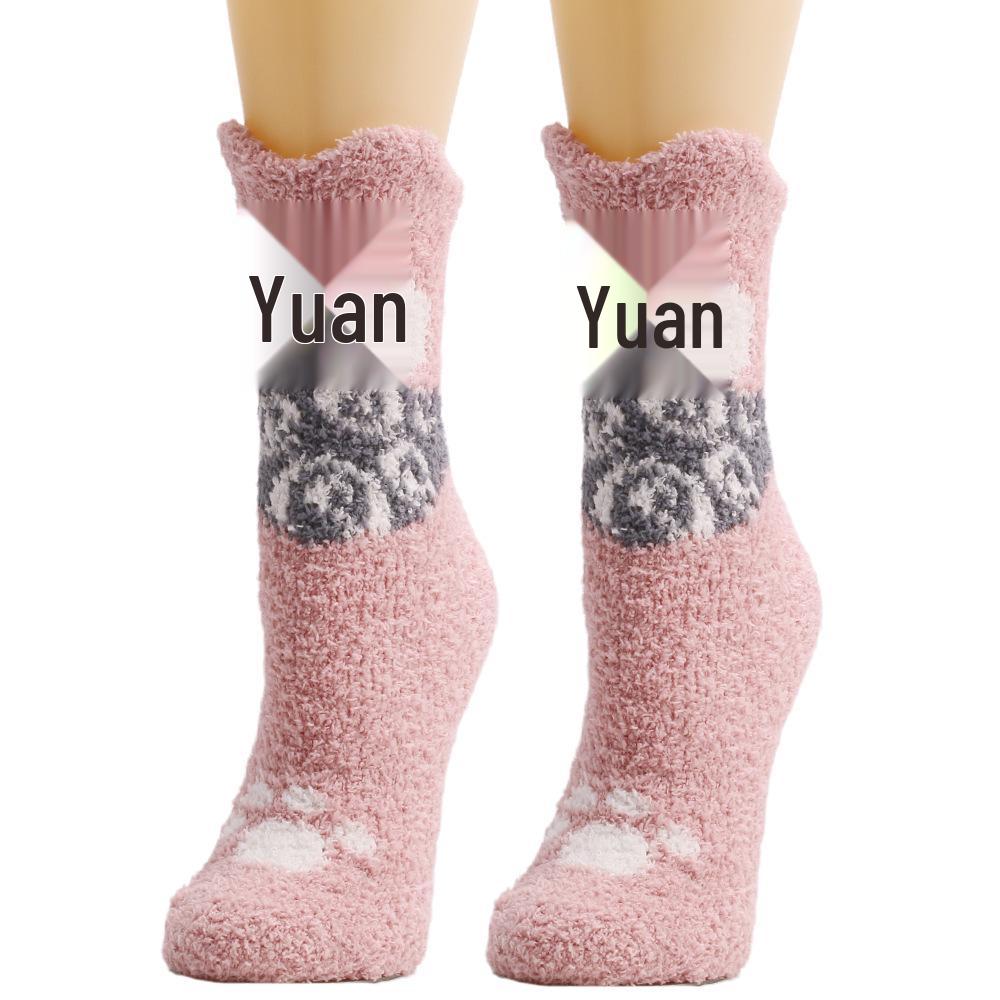 

Європейські та американські жіночі мультяшні шкарпетки до середини литки, в язані, плюшеві, з кошенятами, різдвяні One Size рожевий