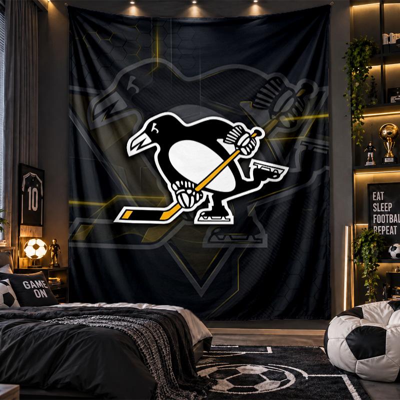 Arazzo da Appendere a Parete Stampa Pittsburgh Penguins Tessuto per Soggiorno Camera da Letto Decorazione per la Casa