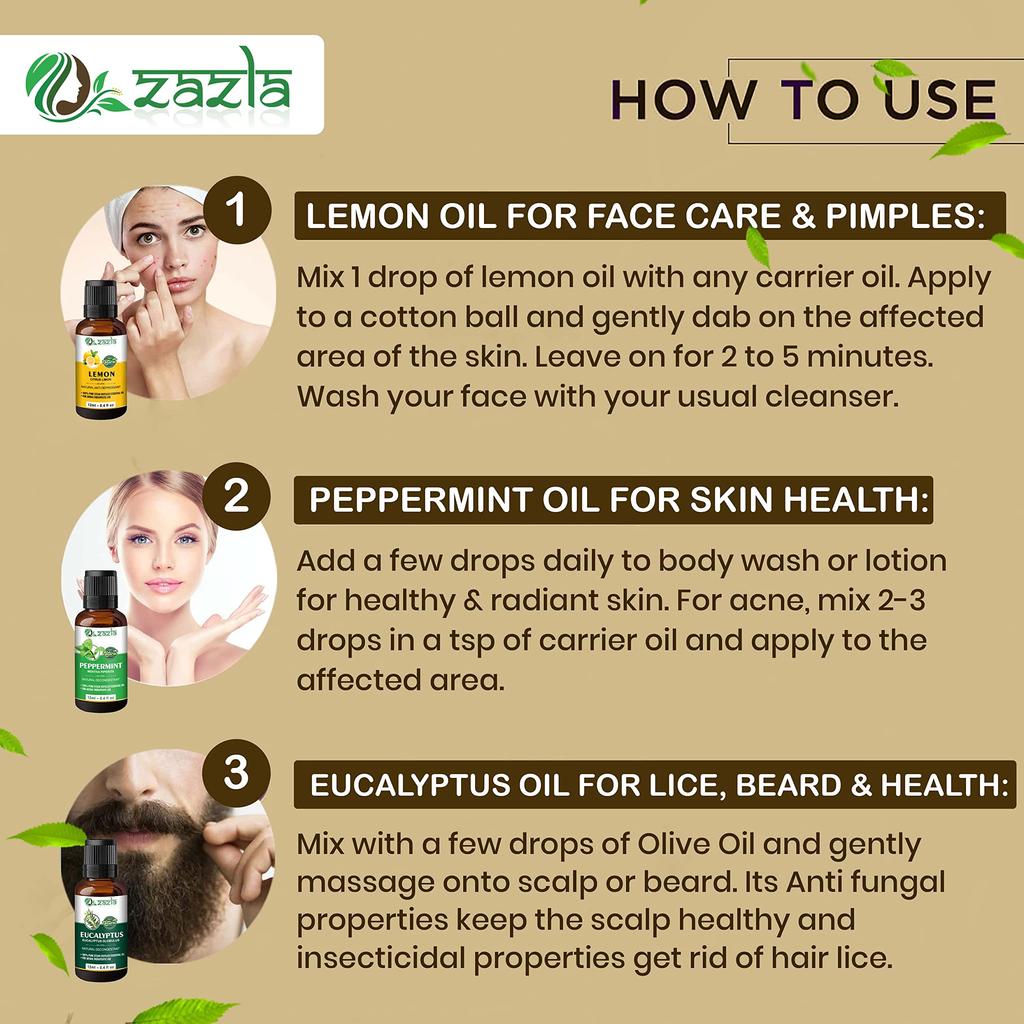 Zazla Essential Oils Set of 12 (Lavender, Lemon, Lemongrass, Citronella, Rosemary, Rose, Peppermint, Jasmine, Eucalyptus, Cinnamon, Tea Tree
