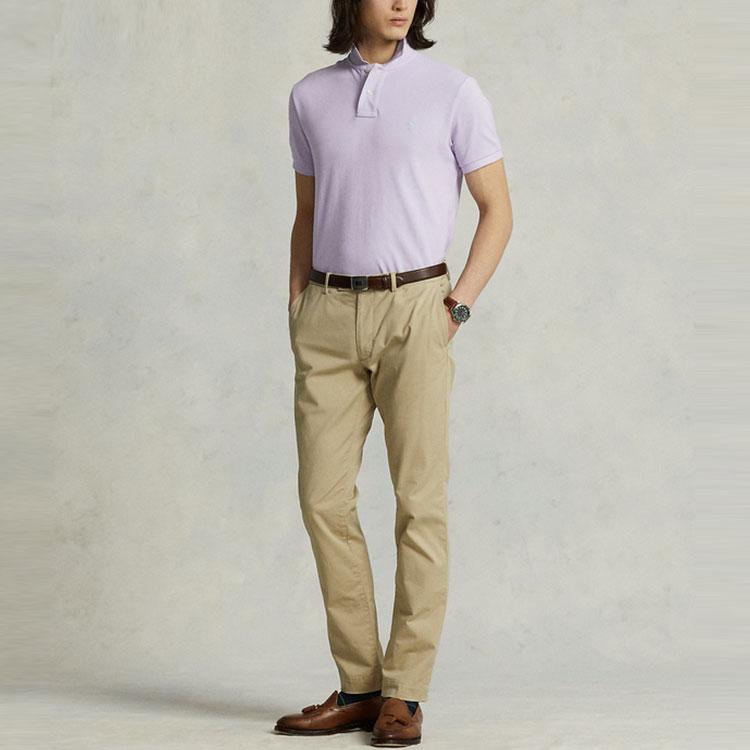 Polo Ralph Lauren Solid Color Logo Embroidered Slim Fit Short Sleeve Polo Shirt Men tops Light-Purple MNPOKNI1N821-857