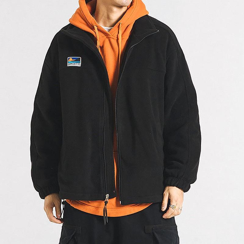 Herren Herbst Stehkragen Einfarbig Fleecejacke Student Langarm Freizeitjacke