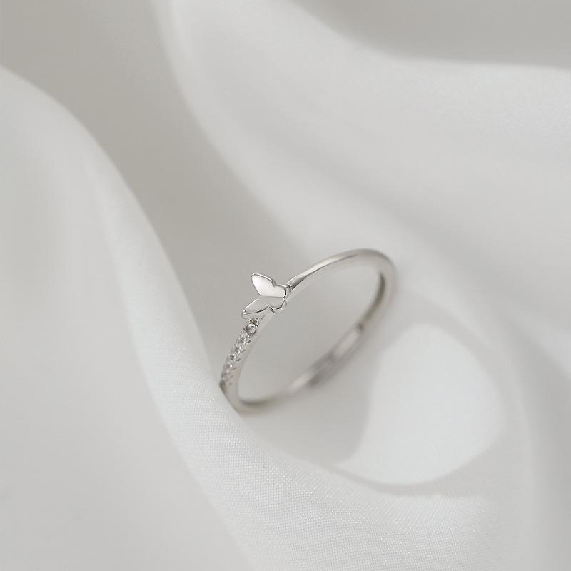 925 Silver Plated Adjustable Butterfly Ring for Women - Light Luxury, Japanese Style, Trendy Fashion