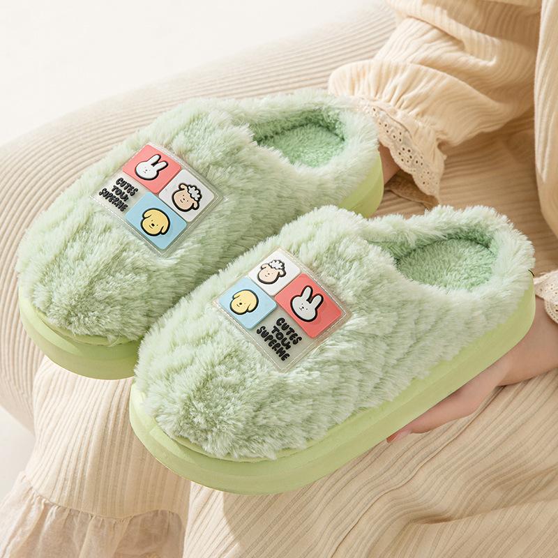 Cotton Slippers Women's Autumn and Winter Bag Head Plush Thickened Soft Bottom Non-slip Couple Home Slippers Men's Thick Bottom