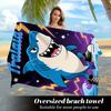 Cute Cartoon Shark Surfing Beach Towel Polyester Quick Dry Sand Free Swimming Bath Towel for Kid Boys Girls Summer Pool Vacation