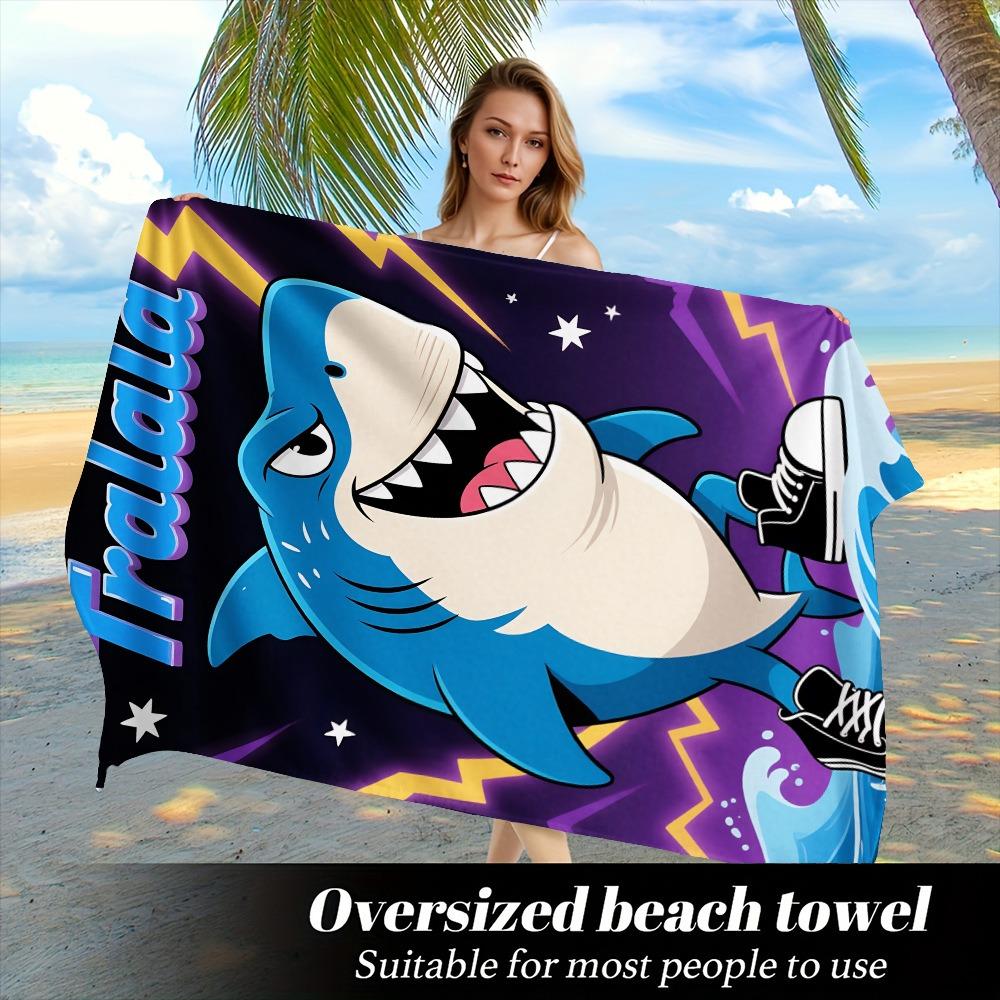 Cute Cartoon Shark Surfing Beach Towel Polyester Quick Dry Sand Free Swimming Bath Towel for Kid Boys Girls Summer Pool Vacation