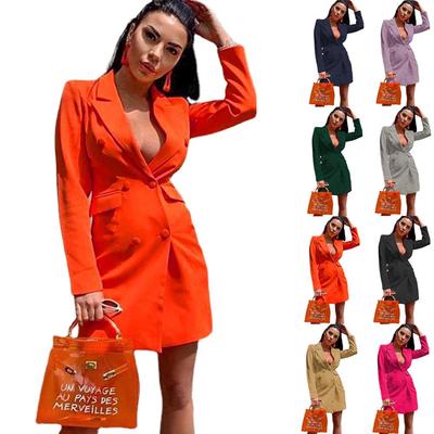 2024 Women's Slim Fit Double-Breasted Blazer - Solid Color, Long Sleeve Lapel Jacket