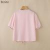 ZANZEA Women Casual Round Neck Loose Short Sleeve Floral Blouse