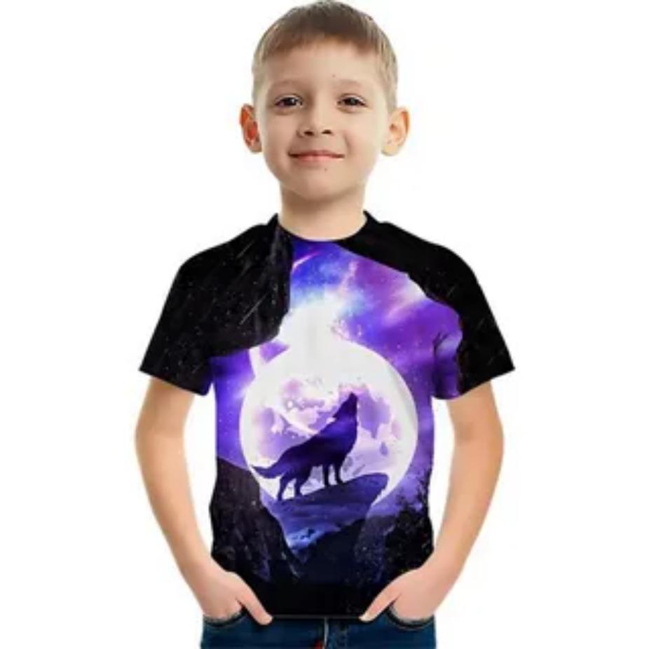 Animals Kids T-shirts O Neck Tops Polyester Casual Sportwear Comfortable Tees Lion Wolf Short Sleeve 3d Print T Shirt