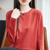 Women's Crew Neck Long Sleeve T-Shirt Regular Fit Elegant Lady Style Mercerized Cotton Solid Color Spring Casual Versatile Basic Layering Top