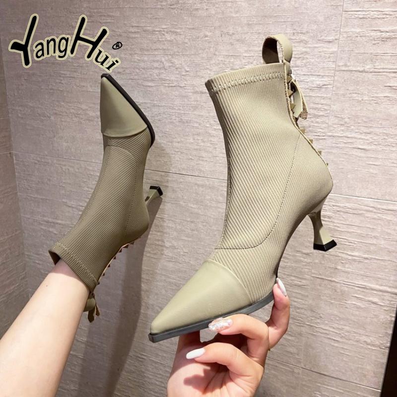 Party-Pumps Retro Spitzzehen Pu Spleißung Baumwolle Stretchstoff Reißverschluss Schuhe für Damen 2024 Neue Mode Frühling Zapatos Mujer