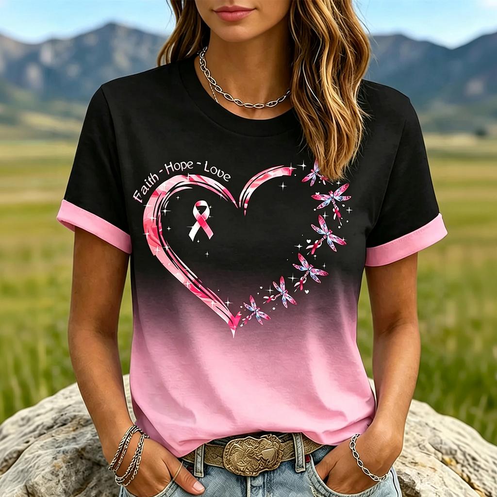 Dames Mode Casual Top met Korte Mouwen, Ronde Hals en Print voor Dagelijks Gebruik