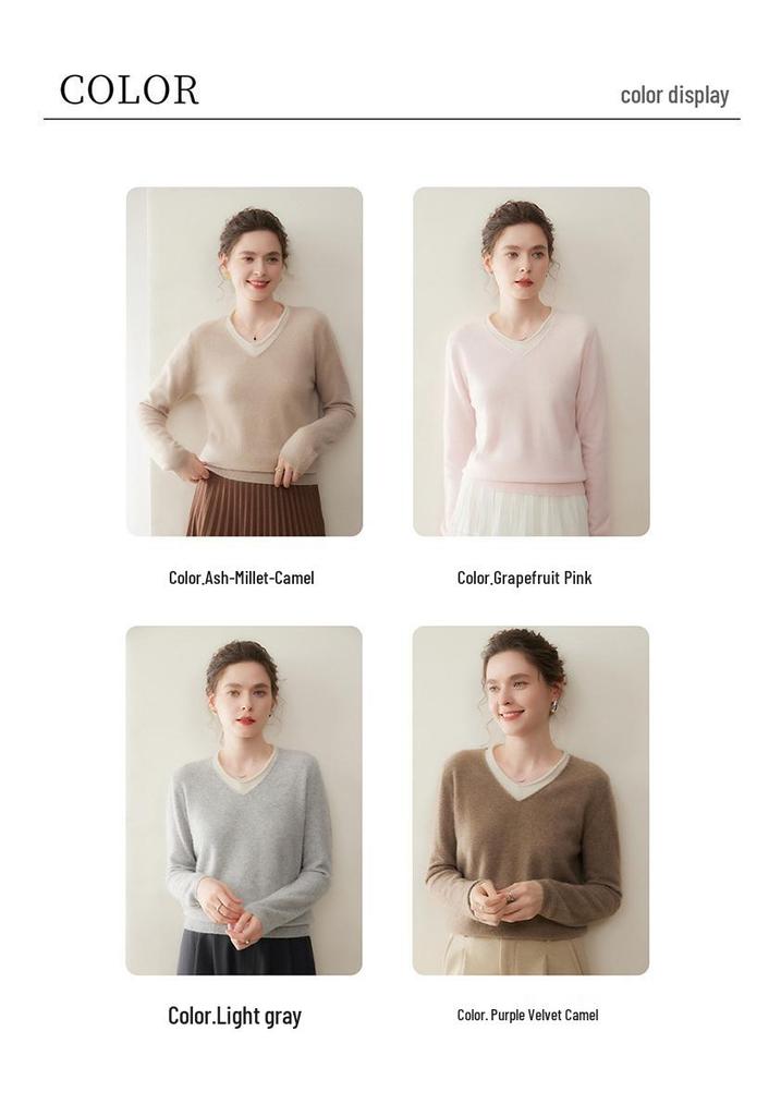Autumn/Winter 2025 Two-Piece Color Block Cashmere Women's Slimming Knit Pullover
