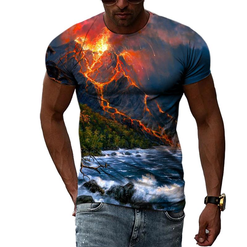 Ny 3D Trendyol Menn Naturlig Landskap Grafiske T-skjorter Sommermote Hip Hop Uformelt trykk T-skjorte Personlighet Kjekk T-skjorte