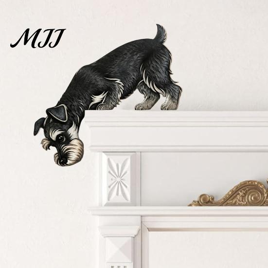 Schnauzer Corner Ornament Wooden Dachshund Door Topper, Cute Handcrafted Dog Sign, Rustic Wall Art Decor Funny Pet Home for Front Porch, Indoor