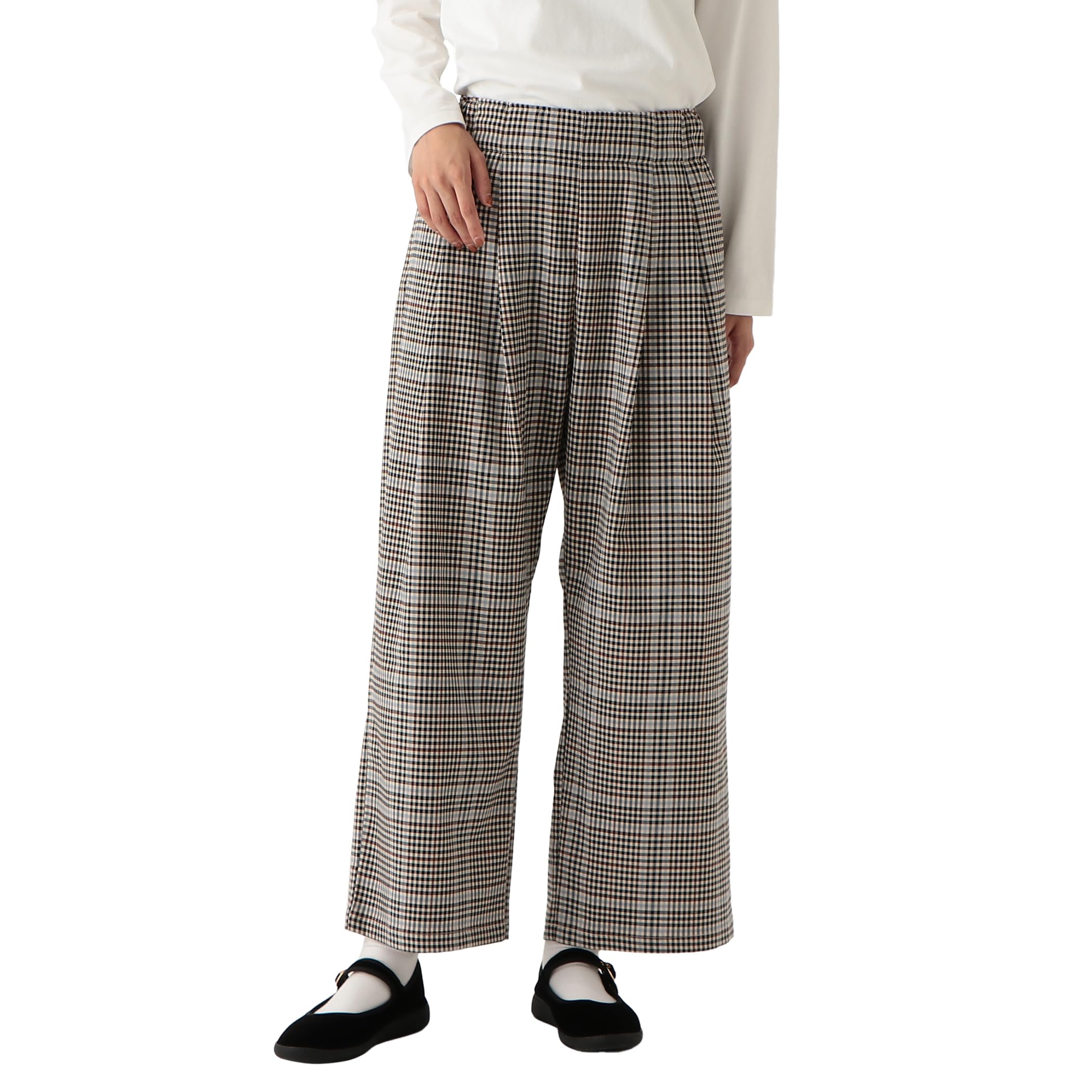 

Afternoon Tea Living JG19 Check Semi-Wide Tuck Pants, Beige
