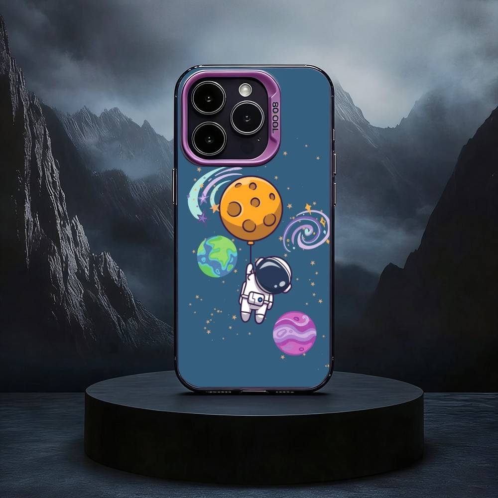 Cartoon Astronaut Cute Phone Case For iPhone17,16,15,14,13,12,11 Plus,Pro Max Black Candy silver phone case