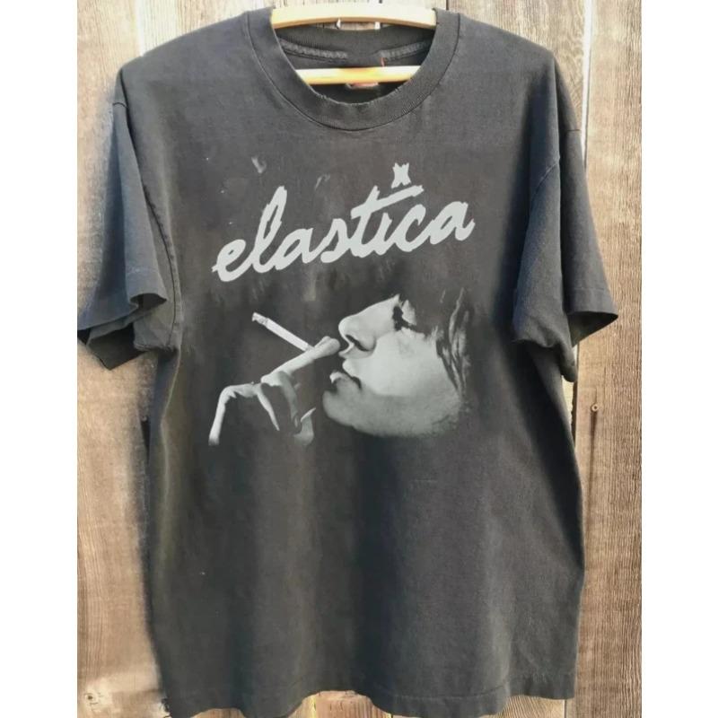 Tricou cu bandă elastică, Tricou retro afumat la grătar cărbuni Punk Larg Bărbați Vară Uni