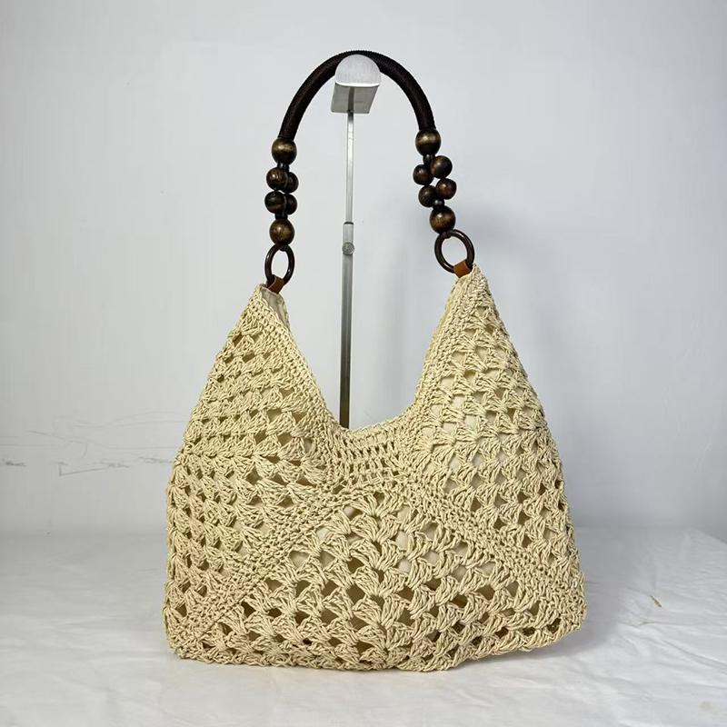 Womens Straw Woven Openwork Shoulder Tote Basket Bag for Summer Beach Vacation Lazy Style Casual Large Capacity Handbag