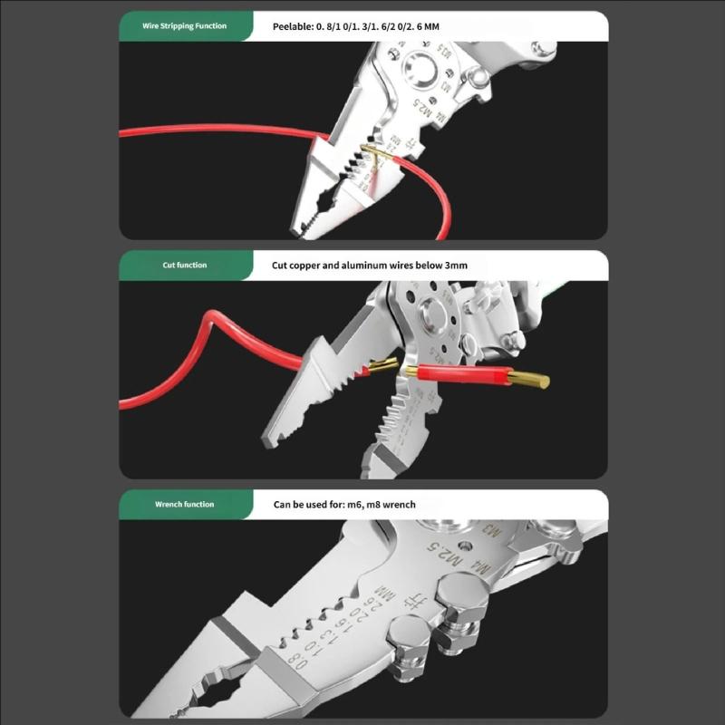 Collapsible Wire Stripping Pliers Multifunction Electrician Tool with Crimping Cutting and Wrench Features Foldable