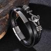Bracciale in pelle multistrato nero con ancoraggio in acciaio inossidabile per uomo con chiusura magnetica con bottone vintage a treccia maschile gioielli BB1087