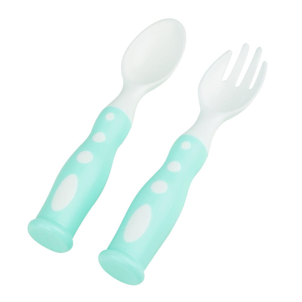 Standing Durable Anti slip Spoon and Fork Set for Baby Kid Tableware(Green)