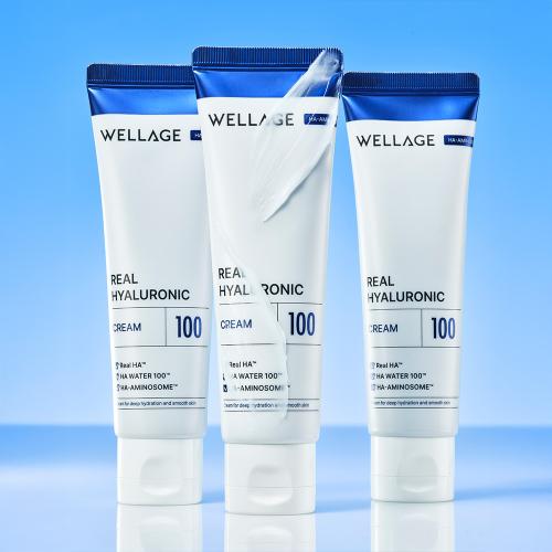 Wellage Real Hyaluronic 100 Cream 80ml  +2 Blue Ampoule Masks 