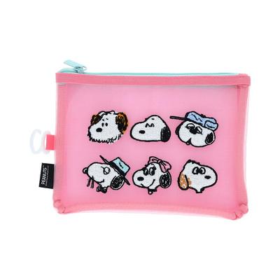Stationery Snoopy Merchandise Mesh Material with Sagara S2339170 Sun-Star Pouch, Embroidery, Pink,