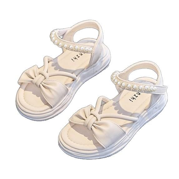 Sandals Girls 2025 New Summer Children's Fashion Pearl Princess Shoes Girls Bow Korean Roman Sandals