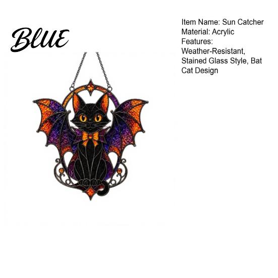 Weather Resistant Garden Decoration Halloween Bat Cat Suncatcher Stained Glass Style Acrylic Sun Catcher Gothic Window Hanging Decor Black Ornament