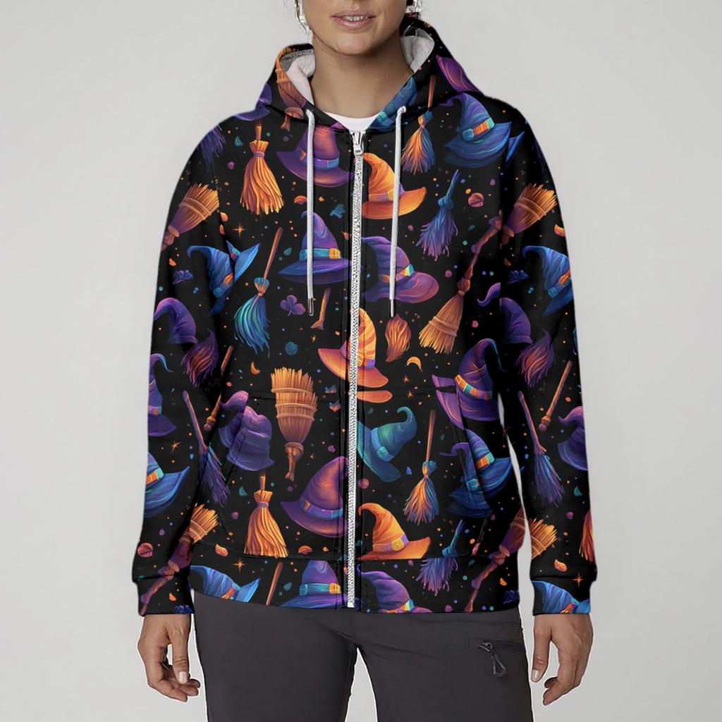 Women's Fashion Casual Halloween Printed Sweatshirt Long Sleeve With Pocket Cardigan Jacket Zipper Hoodie Coat