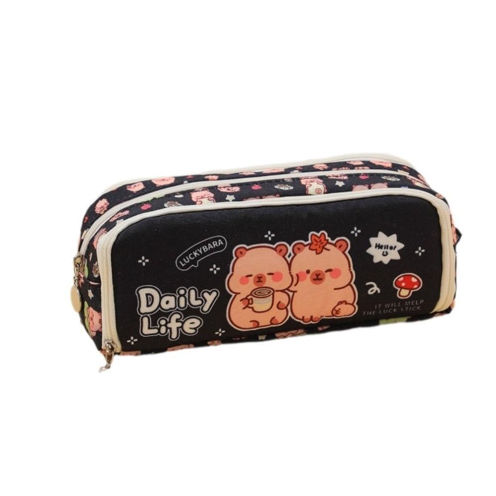 Multifunctional Pencil Case Double Opening Pen Box Cute Capybara Pen Case  School Supplies
