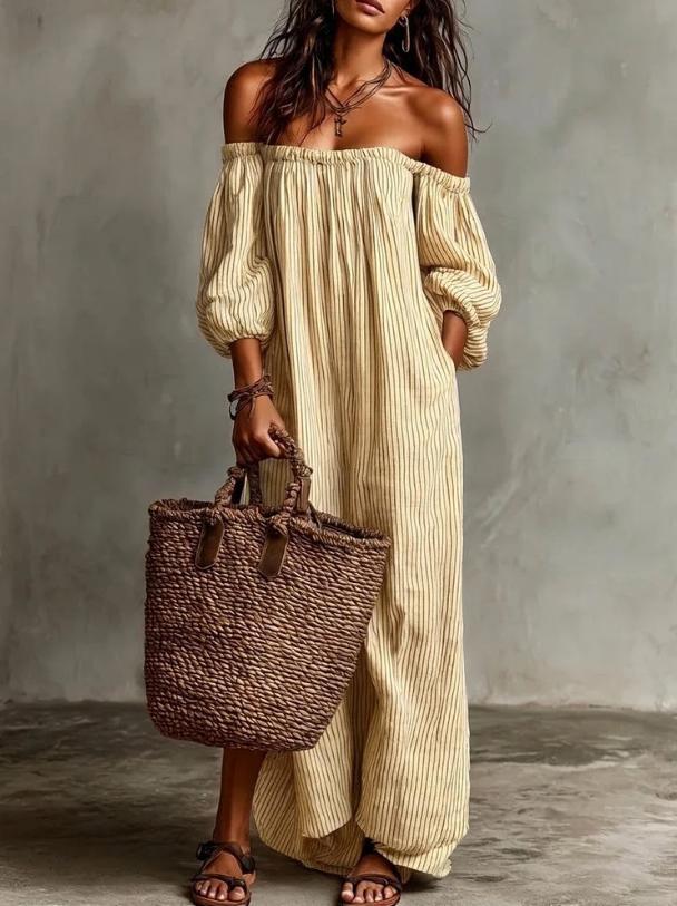 Elegant One-Shoulder Striped Summer Dress for Women