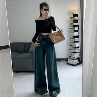 Super měkké volné džíny s vysokým pasem a širokými nohavicemi pro ženy na podzim Slim fit pohodlné volné zeštíhlující široké kalhoty pro ženy na podzim