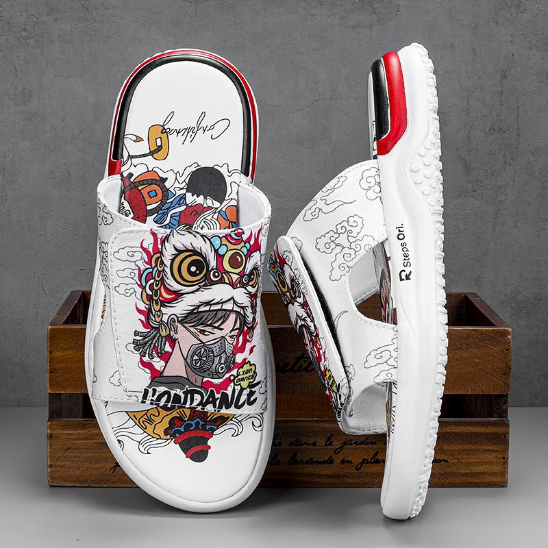 Chinese Trend Men Slippers Summer Fashion Streetwear Slides Casual Non-Slip Beach Sandals Male Comfortable Outdoor Shoes