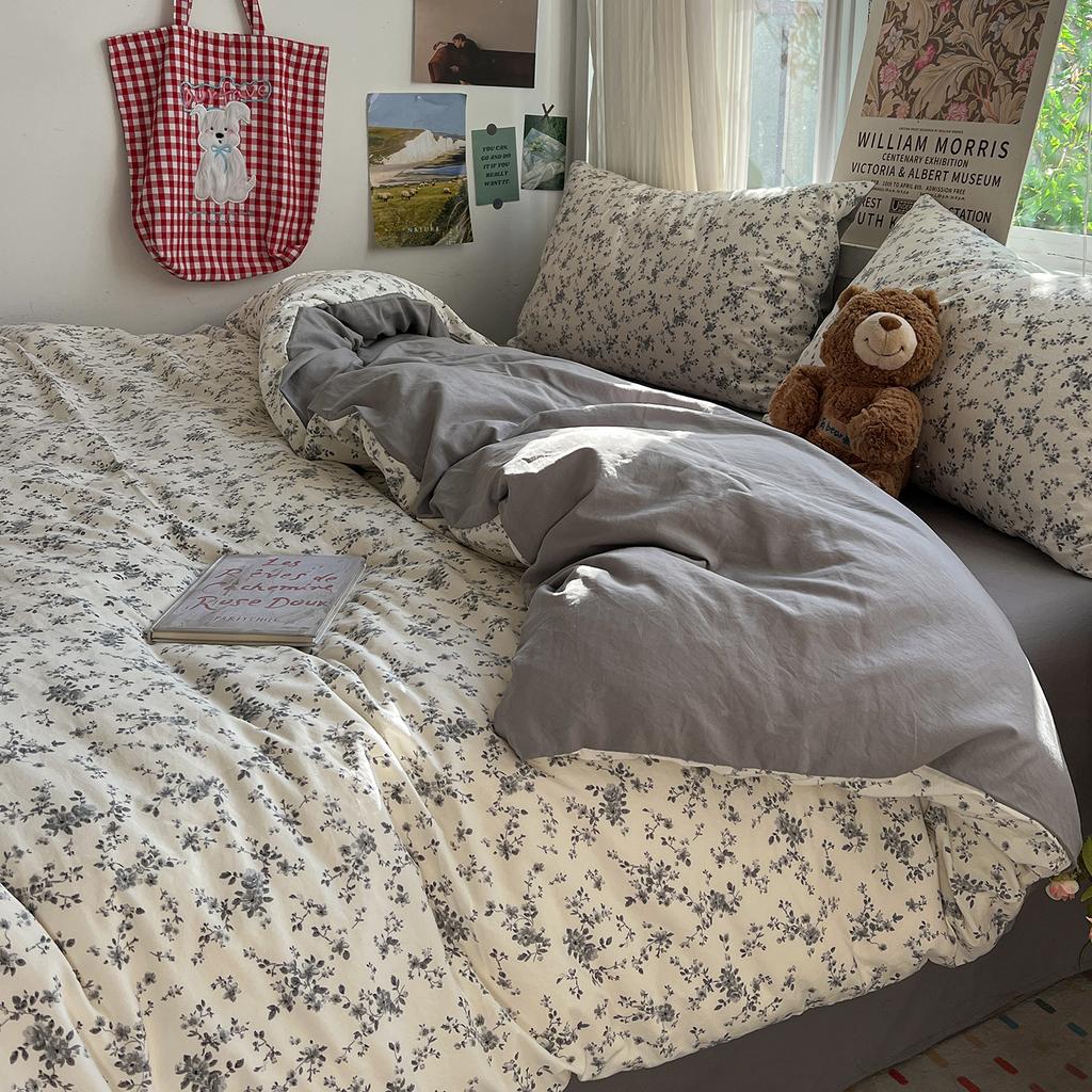 Korean Style Bedding Sets Floral Flat Sheet Duvet Cover Pillowcase Twin Queen Full Size No Filling Fitted Sheet Set Home Decor