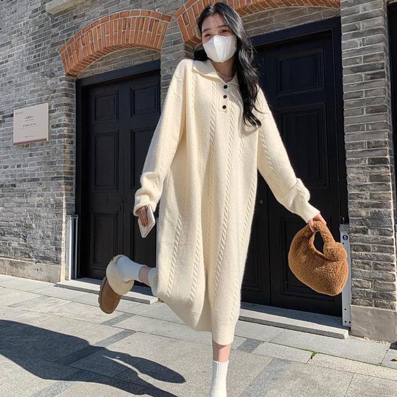 Pullover Kleid Frauen 2023 Frühling und Herbst High Grade Gefühl Kleine Lose Temperament Französisch Gestrickte Pullover Kleid Weibliche