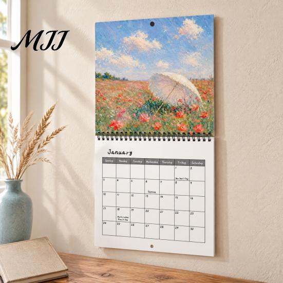 Study Room Decoration 2027 Artwork Wall Calendar, Impressionist Landscape 12 Month Art Calendar Planner, Oil Painting Hanging for Home Office