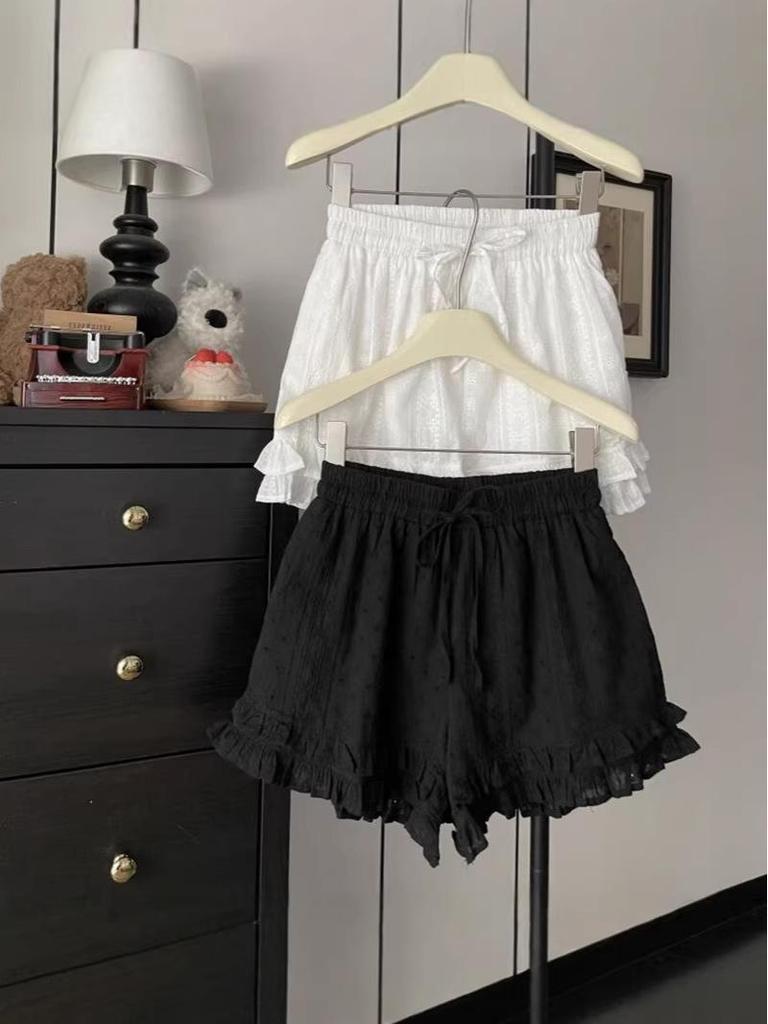 Bestselling Ruffle Lace Embroidery Wide-leg High-Waisted Summer Shorts for Women